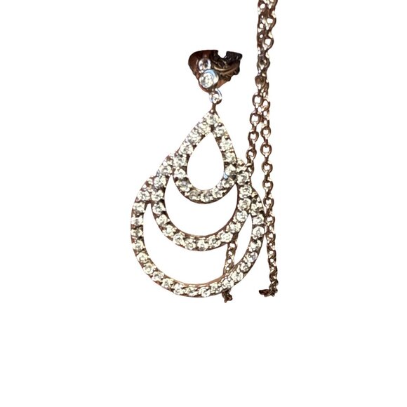 Sterling Silver 925 Teardrop Rhinestone Pendant Necklace Dainty Vintage Look - Picture 3 of 8